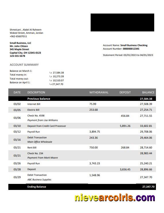 Bank Al Etihad firm account statement